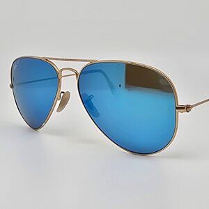 Ray-Ban RB3025 112/4L Matte Gold Frame Polarized Blue Flash Aviator Sunglasses